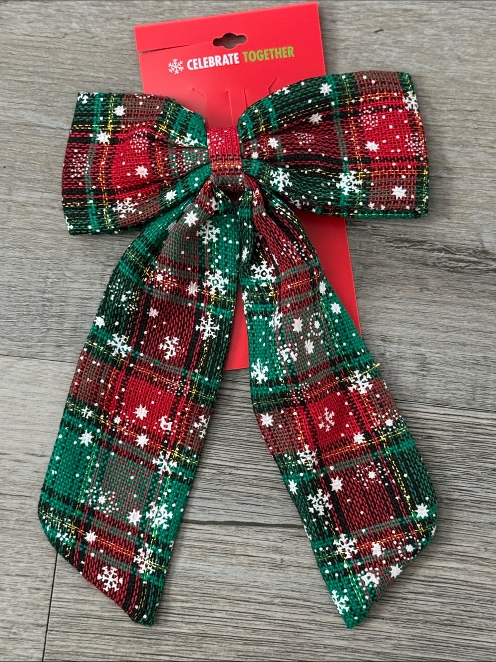 Kohl's Red & Green Plaid Snowflake Ribbon Bow Hair Clip